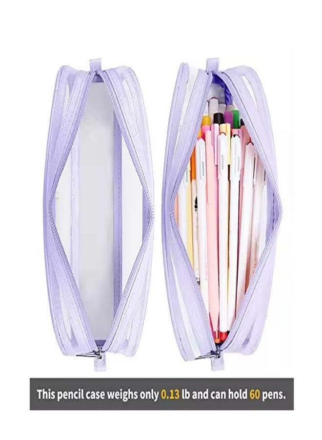 DROPOSALE Big Transparent Pencil Pouch with Zipper Simple Stationery Bag Aesthetic for School Teen Girl Boy Multi-Purpose Use for Office Men Women Pack of 1 (Purple) - Image 4